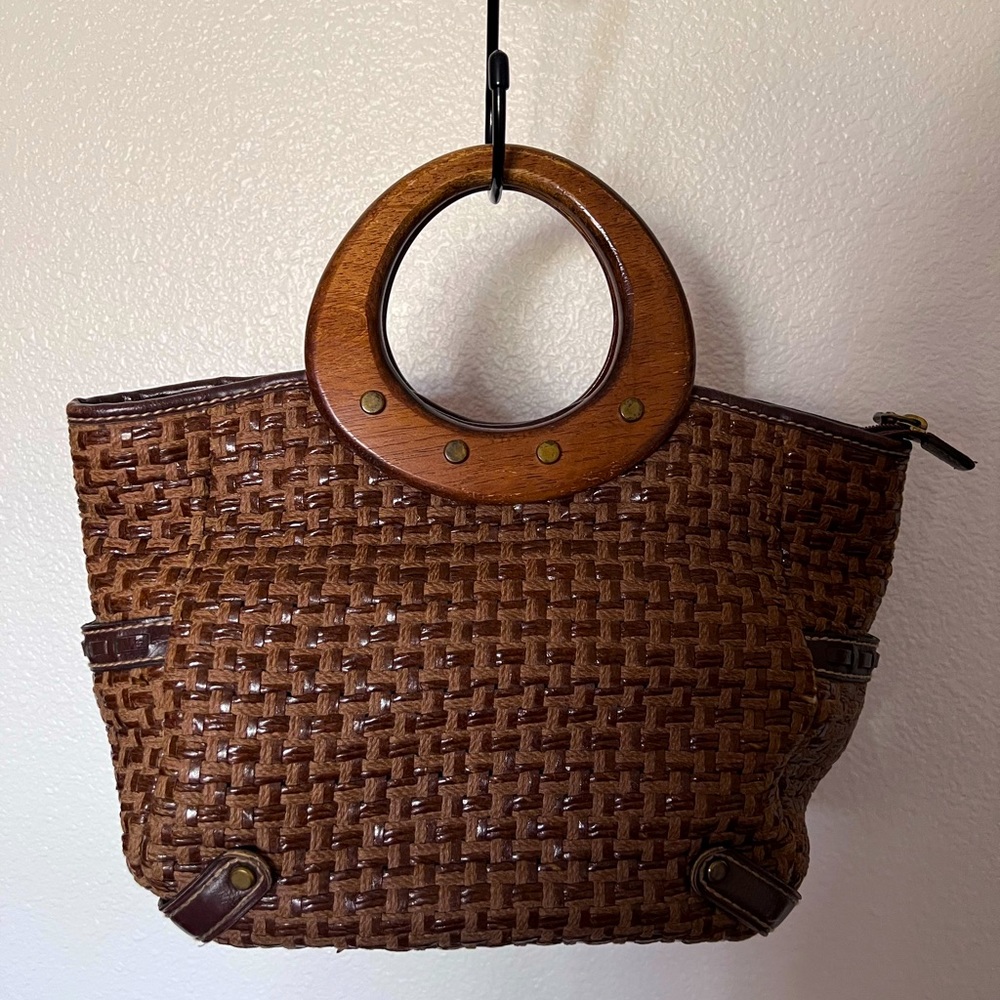 Fossil Wooden Handled Woven Purse.